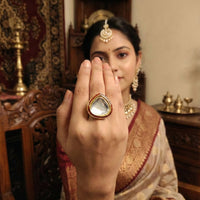 Js Fashion Heritage High Gold Kundan Stone And Meenakari Ring