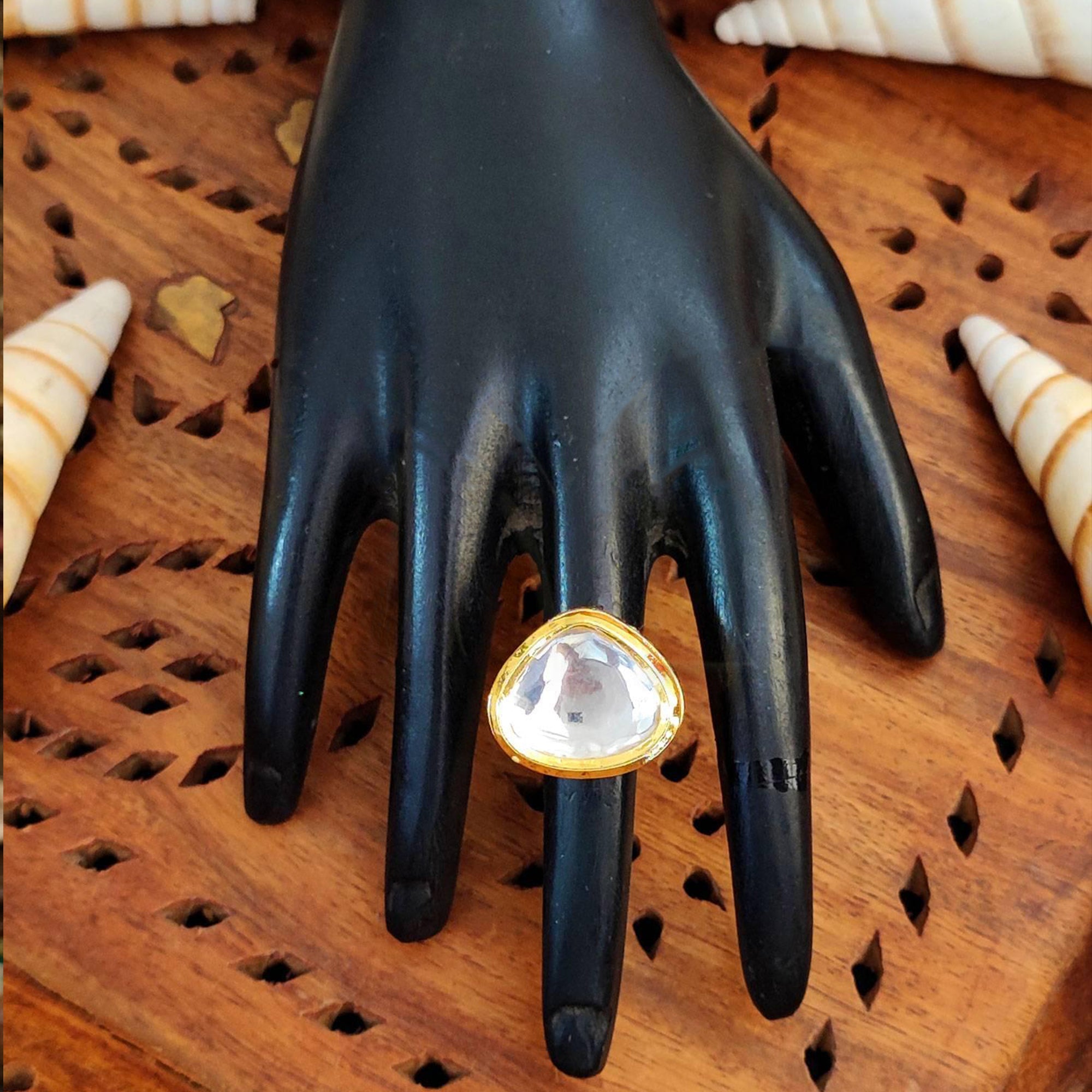 Js Fashion Heritage High Gold Kundan Stone And Meenakari Ring