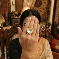 Js Fashion Heritage High Gold Kundan Stone And Meenakari Ring