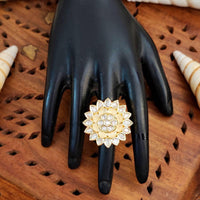 Js Fashion Heritage High Gold Kundan Stone Ring