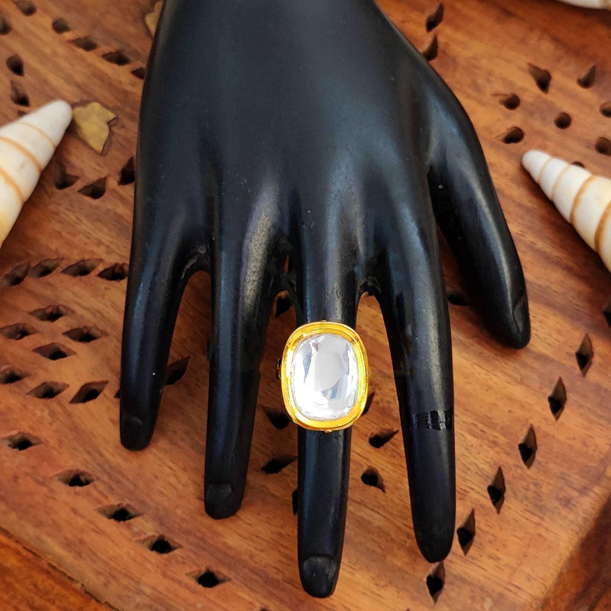 Js Fashion Heritage High Gold Kundan Stone Ring