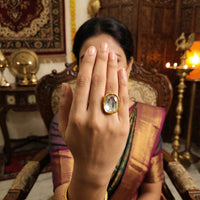 Js Fashion Heritage High Gold Kundan Stone Ring