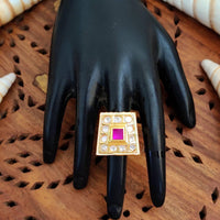 Js Fashion High Gold Royal Kundan And Pota Stone Designer Ring