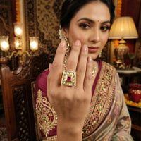 Js Fashion High Gold Royal Kundan And Pota Stone Designer Ring