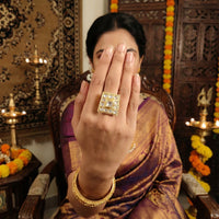 Js Fashion High Gold Royal Kundan And Pota Stone Designer Ring