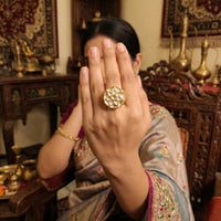 Js Fashion High Gold Royal Kundan And Pota Stone Designer Ring