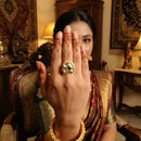 Js Fashion High Gold Royal Kundan And Pota Stone Designer Ring