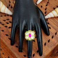 Js Fashion Heritage High Gold Kundan Stone And Meenakari Ring