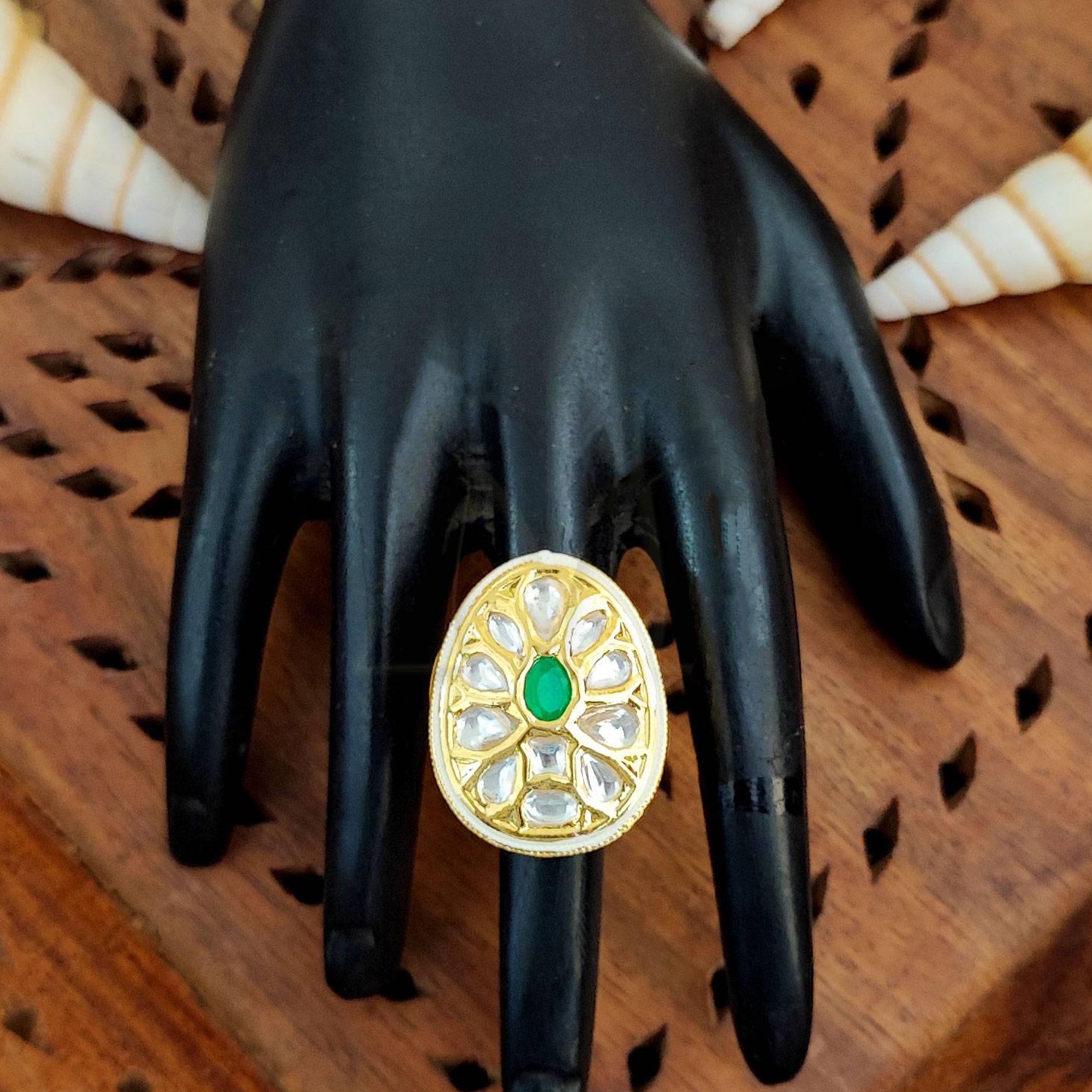 Js Fashion Heritage High Gold Kundan Stone And Meenakari Ring