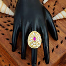 Js Fashion Heritage High Gold Kundan Stone And Meenakari Ring