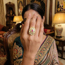 Js Fashion Heritage High Gold Kundan Stone And Meenakari Ring