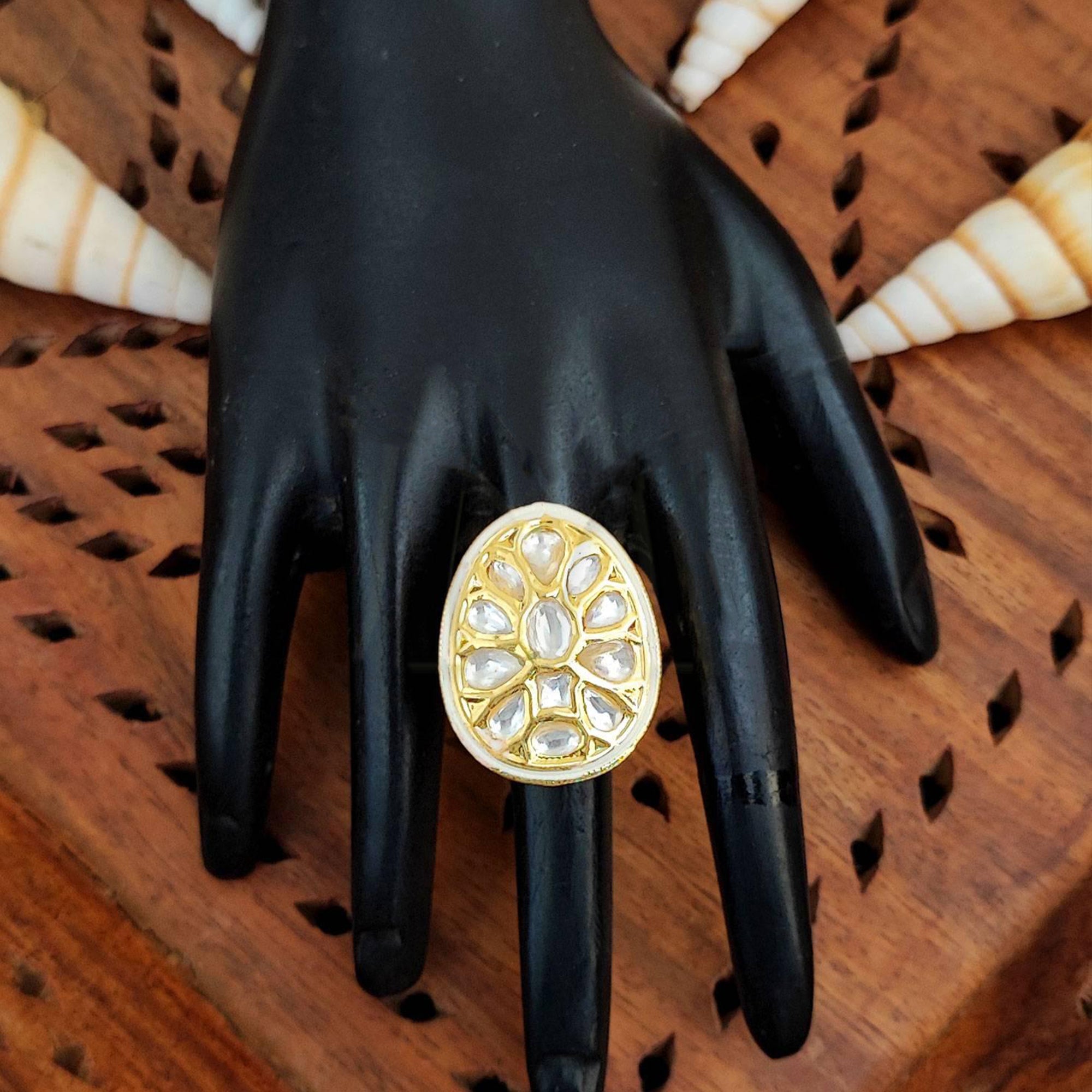 Js Fashion Heritage High Gold Kundan Stone And Meenakari Ring