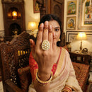 Js Fashion Heritage High Gold Kundan Stone And Meenakari Ring