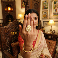 Js Fashion Heritage High Gold Kundan Stone And Meenakari Ring