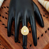 Js Fashion Heritage High Gold Kundan Stone And Meenakari Ring