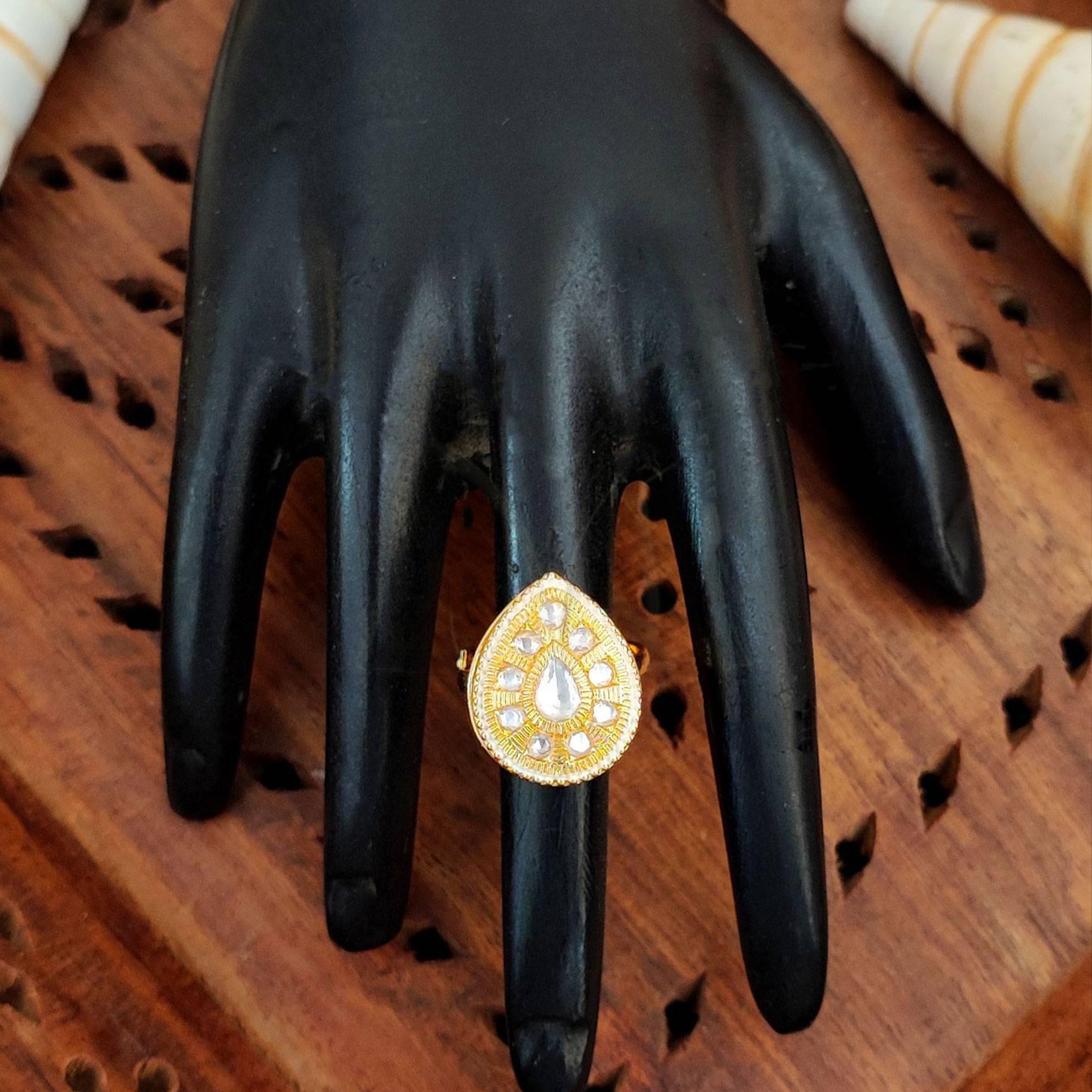 Js Fashion Heritage High Gold Kundan Stone And Meenakari Ring