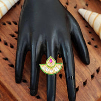 Js Fashion Heritage High Gold Kundan Stone And Meenakari Ring