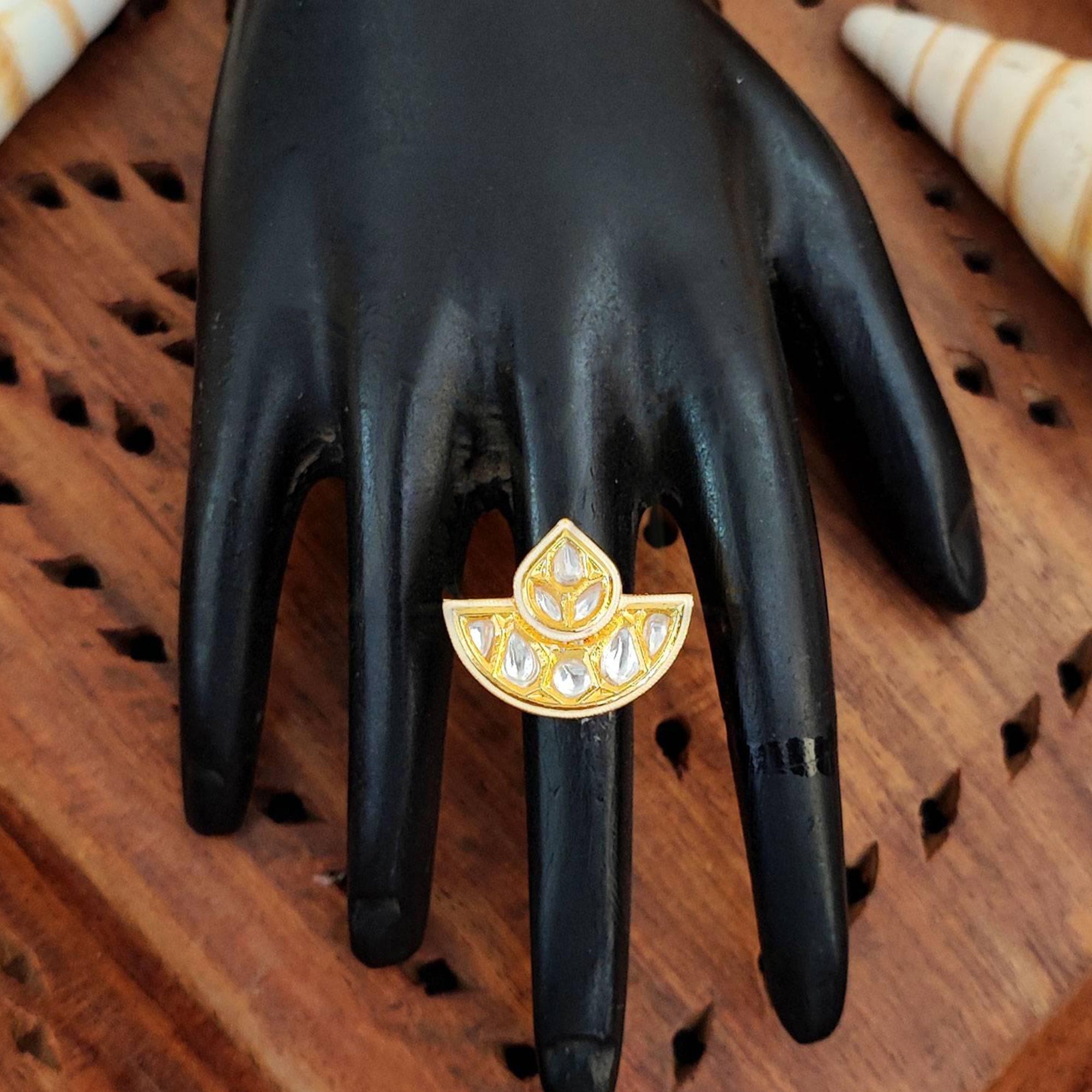 Js Fashion Heritage High Gold Kundan Stone And Meenakari Ring