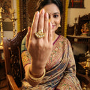 Js Fashion Heritage High Gold Kundan Stone And Meenakari Ring