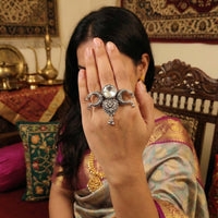 Js Fashion Vintage Look Oxidised Kundan Stone Pearl Ring