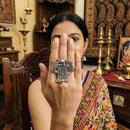 Js Fashion Vintage Look Oxidised Kundan Stone Pearl Ring