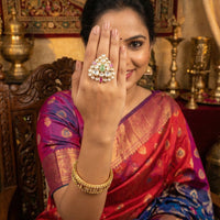 Js Fashion High Gold Royal Kundan And Pota Stone Designer Ring