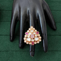 Js Fashion High Gold Royal Kundan And Pota Stone Designer Ring