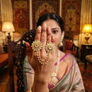 Js Fashion High Gold Royal Kundan Stone And Pearl Double Finger Ring