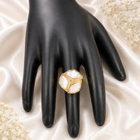 Js Fashion  Anti Tarnish High Gold White Stone Statement Finger Ring