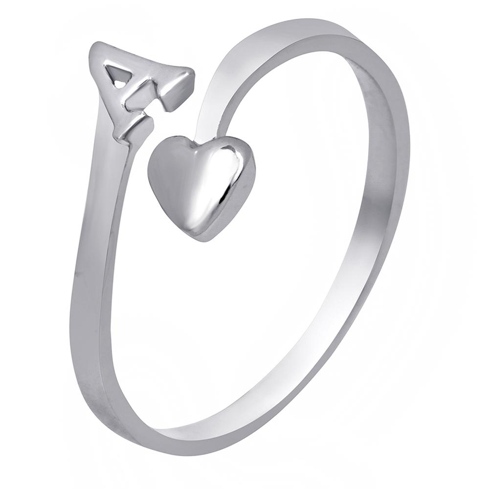 Darshana Jewels Rhodium Plated 'A' Initial and Heart Adjustable Finger Ring for Women