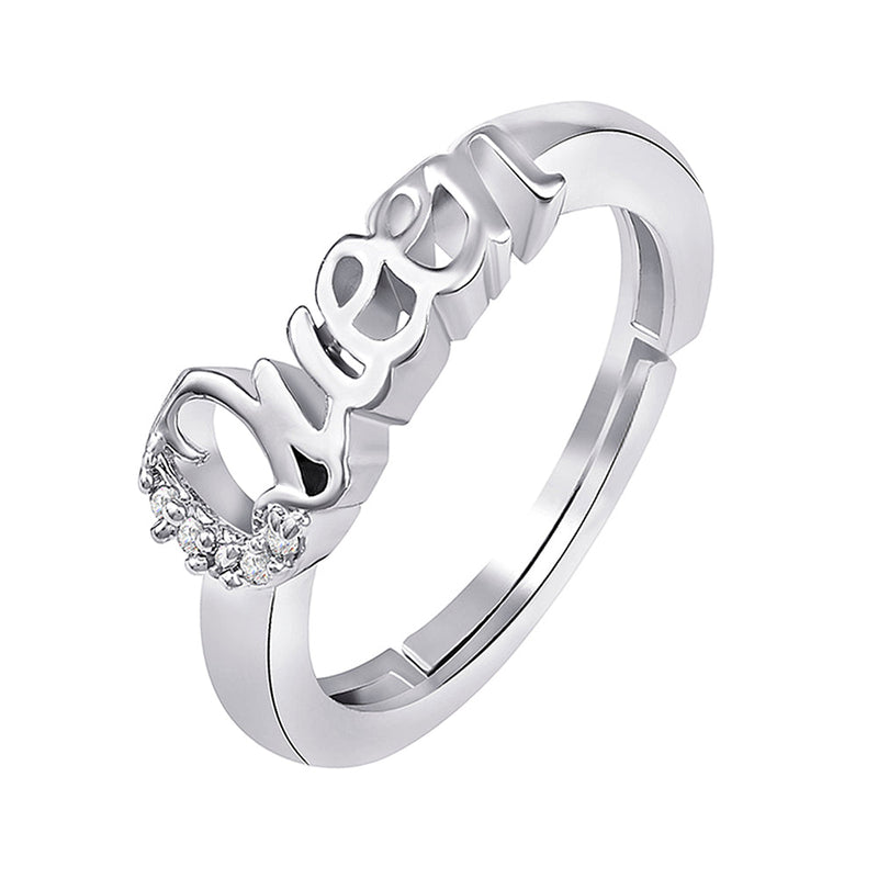 Darshana Jewels Silver Plated Valentine Special Queen Adjustable Finger Ring for Women with Crystal