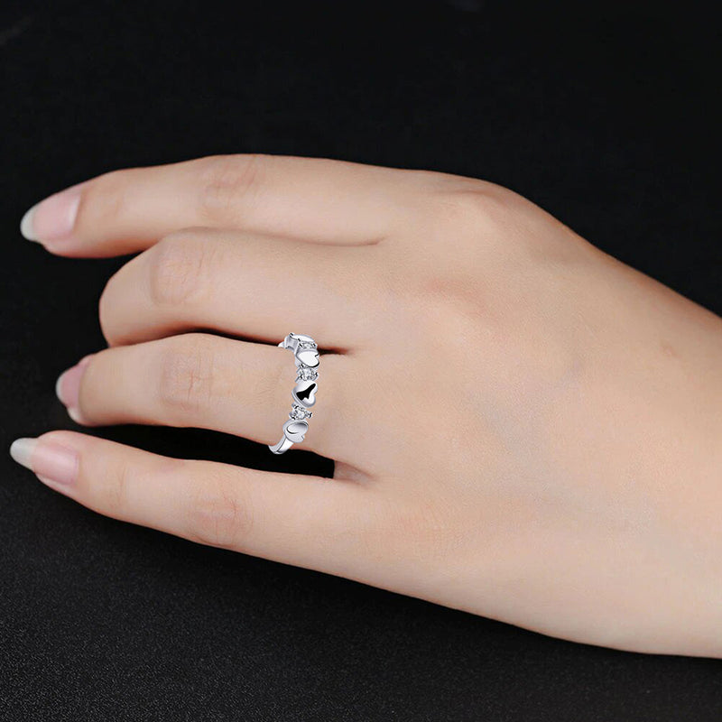 Mahi Valentine Gift Proposal Heart Link Adjustable Finger Ring with Crystal for Women (FR1103194R)