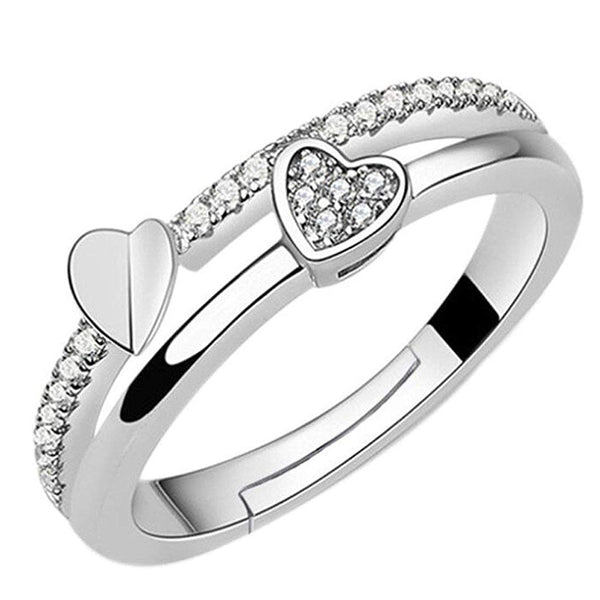 Mahi Valentine Gift Proposal Dual Heart Adjustable Finger Ring with Crystal for Women (FR1103197R)