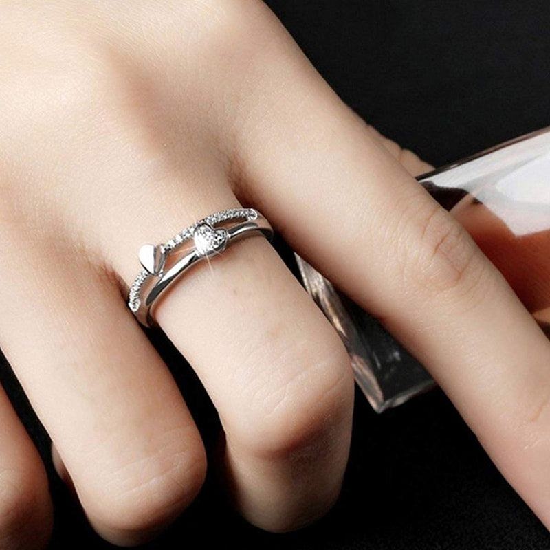 Mahi Valentine Gift Proposal Dual Heart Adjustable Finger Ring with Crystal for Women (FR1103197R)