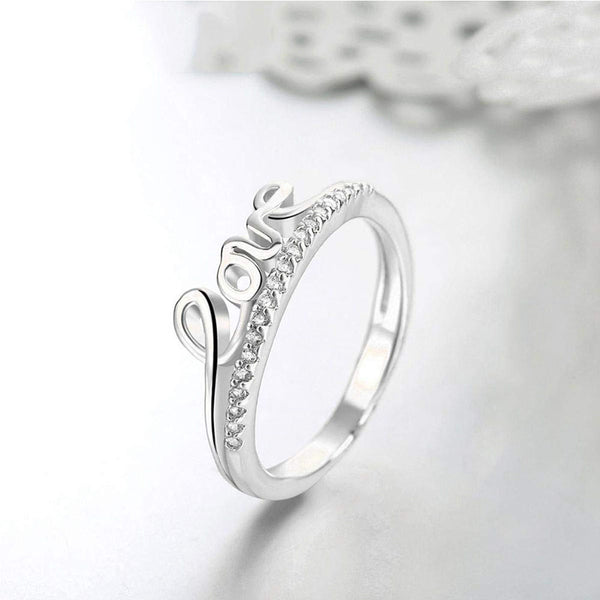Mahi Valentine Gift Proposal Love Engraved Adjustable Finger Ring with Crystal for Women (FR1103200R)