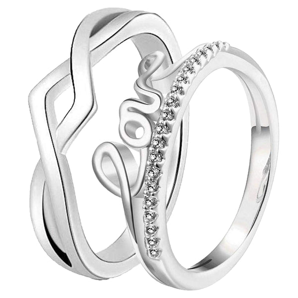 Mahi Valentine Gift Proposal Endless Affection Couple Ring with Crystal for Men and Women (FRCO1103212R)