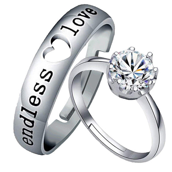 Mahi Valentine Gift Proposal Eternal Love Couple Ring set with Crystal for Men and Women (FRCO1103214R)