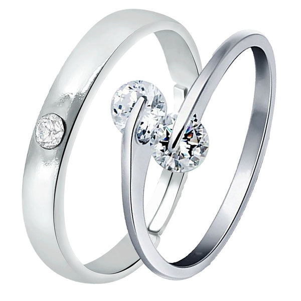Mahi Valentine Gift Proposal Forever Together Couple Ring Set with Crystal for Men and Women (FRCO1103215R)