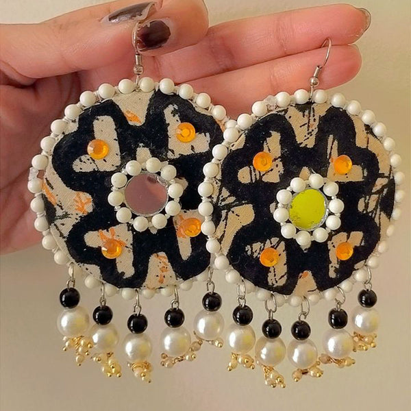 Sanshray Handmade Fancy Fabric Mirror Dangler Earrings