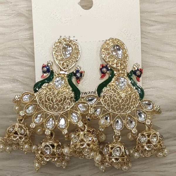 Dhwani Gold Plated Kundan Stone Meenakari Jhumki Earrings