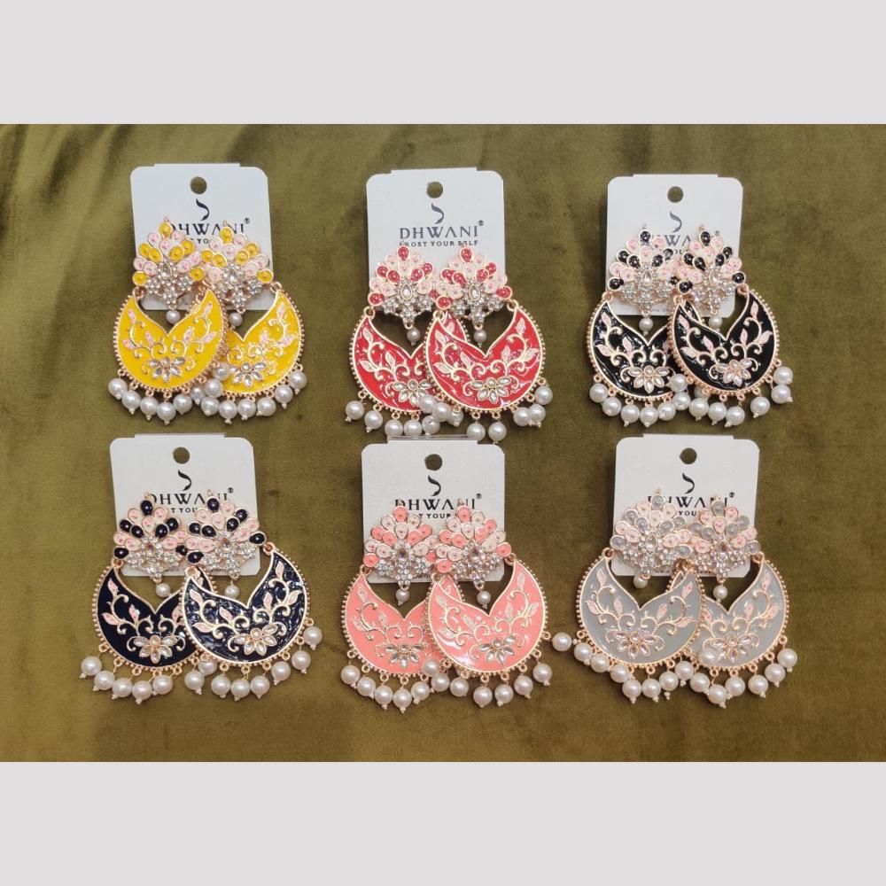 Dhwani Elegant Kundan Stone And Pearl Meenakari Dangler Earrings