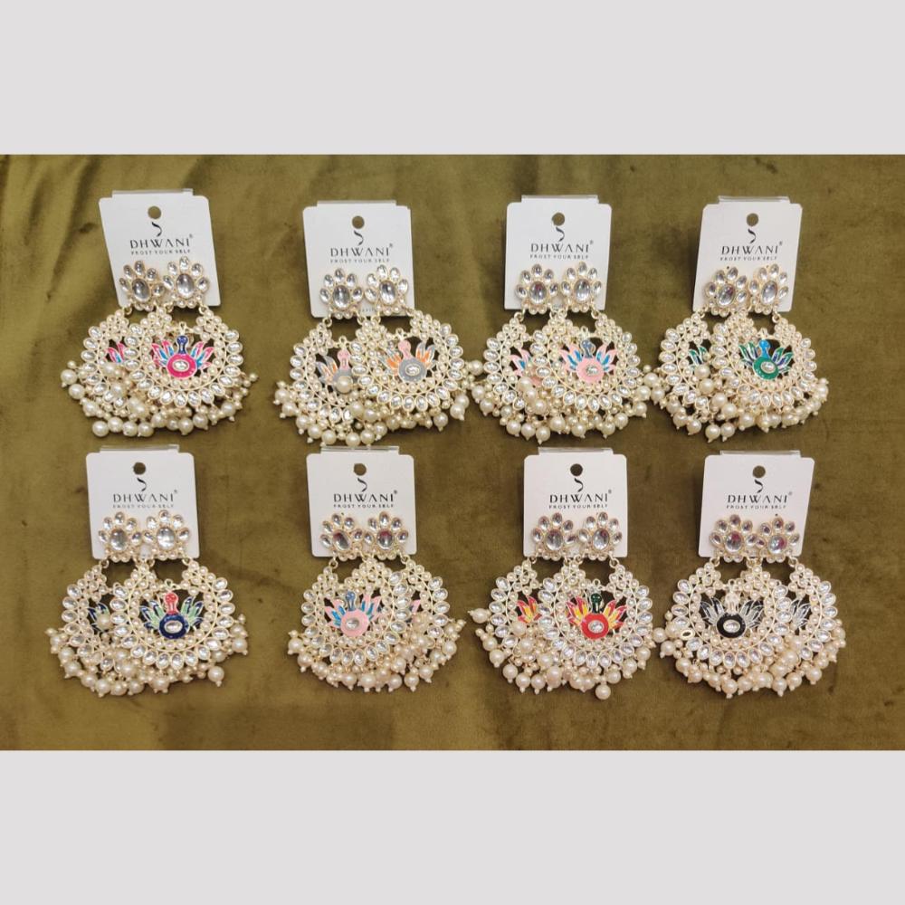 Dhwani Elegant Kundan Stone And Pearl Meenakari Dangler Earrings