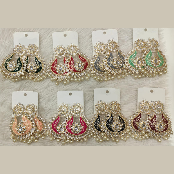 Dhwani Gold Plated Kundan Stone And Meenakari Dangler Earrings (Assorted Color)