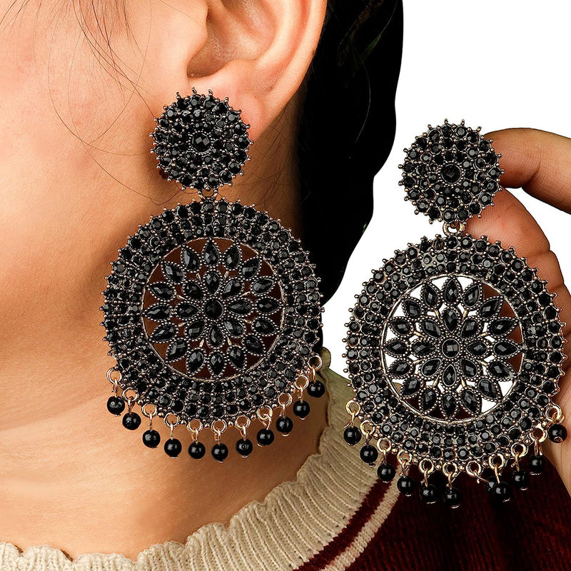 Subhag Alankar Black Gola Stone earrings for Girls and Women, Alloy Chandbali Earring