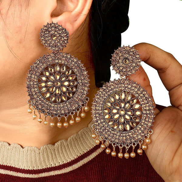 Subhag Alankar Gold Stone earrings for Girls and Women. Alloy Chandbali Earring