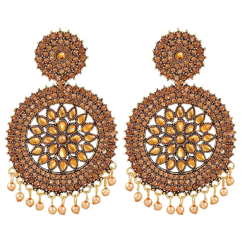 Subhag Alankar Gold Stone earrings for Girls and Women. Alloy Chandbali Earring