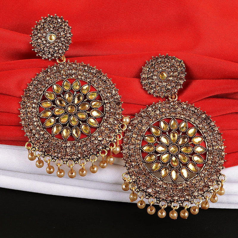 Subhag Alankar Gold Stone earrings for Girls and Women. Alloy Chandbali Earring