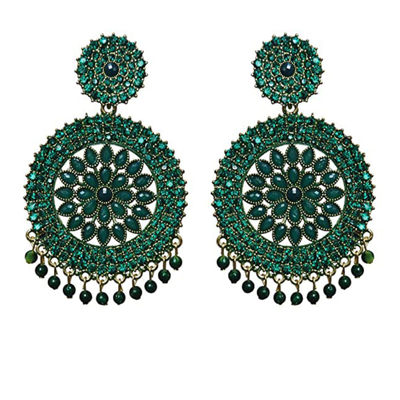 Subhag Alankar Green Stone earrings for Girls and Women. Alloy Chandbali Earring
