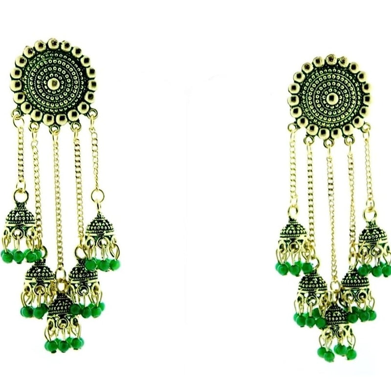 Subhag Alankar Green Stylish & Party Wear Danglers Latest Collection 5 Layer Latkan Earrings for Girls and Women.Alloy Drops & Danglers