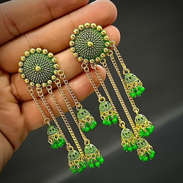Subhag Alankar Green Stylish & Party Wear Danglers Latest Collection 5 Layer Latkan Earrings for Girls and Women.Alloy Drops & Danglers